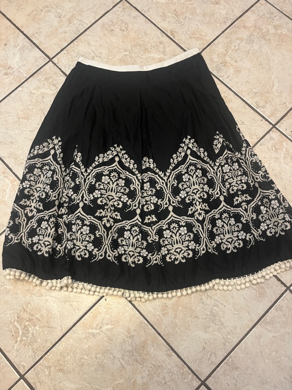 LOFT Black and White Embroidered Midi Skirt 4